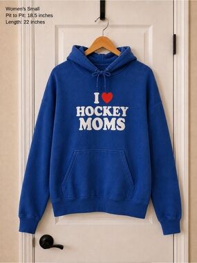 I Heart Hockey Moms Hoodie Royal Blue Sweatshirt Womens S Novelty Graphic